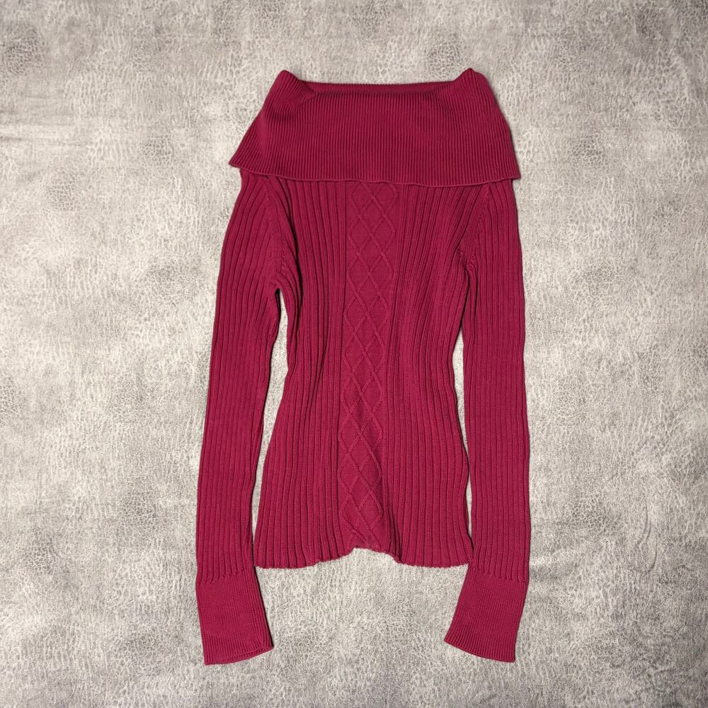 Y2k Allegra Ribbed Knitt Off the Shoulder Foldover Longsleeve